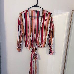 Multi-Colored 3/4 Sleeve Crop Top